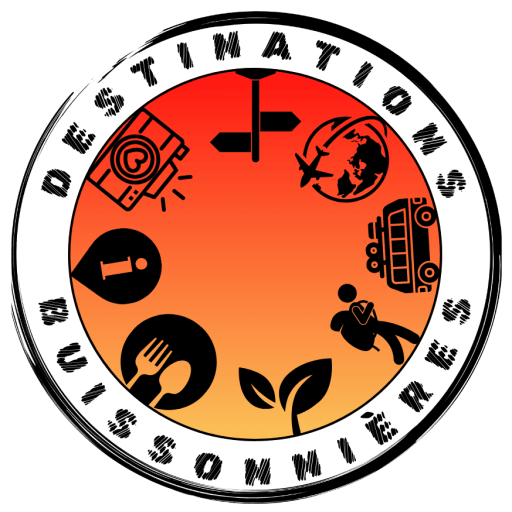 logo de Destinations Buissonnières, travel planner : cercle avec pictogrammes de voyage