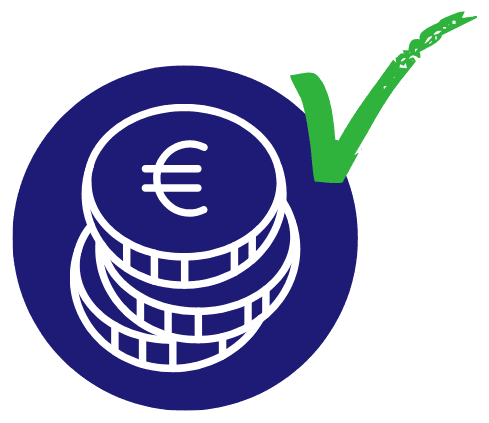 pièces de monnaie avec symbole validé vert illustrant des tarifs transparents et optimisés