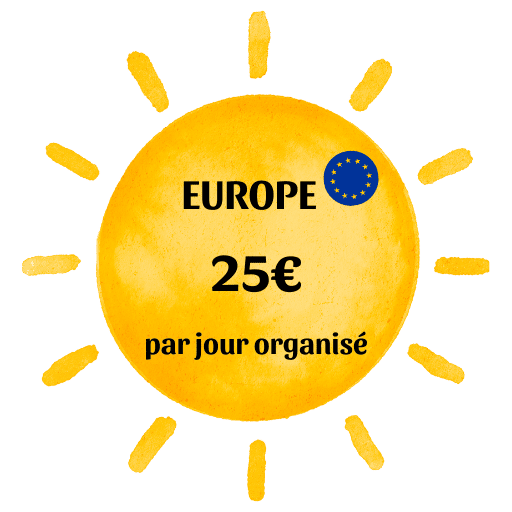 logo soleil illustrant le tarif de 25 € par jour pour la prestation de conception de voyages sur mesure organisés en Europe