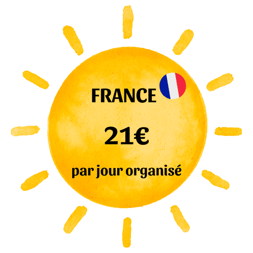 logo soleil illustrant le tarif de 21 € par jour pour la prestation de conception de voyages sur mesure organisés en France