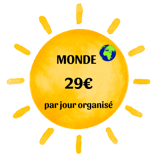 logo soleil illustrant le tarif de 29 € par jour pour la prestation de conception de voyages sur mesure organisés dans le monde