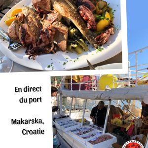 port de pêche croate et assiette de produits de la mer
